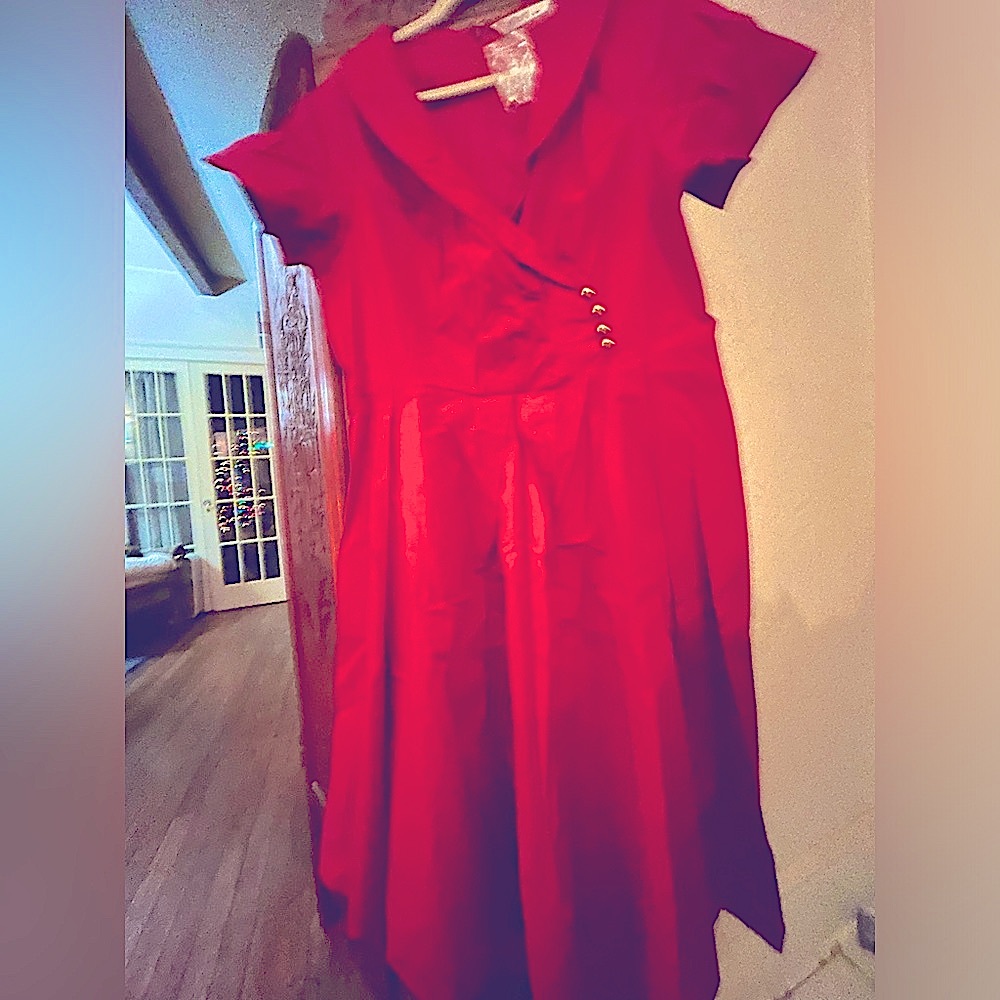 EShakti NWT Red Cotton shawl collar, short sleeve dress 18W